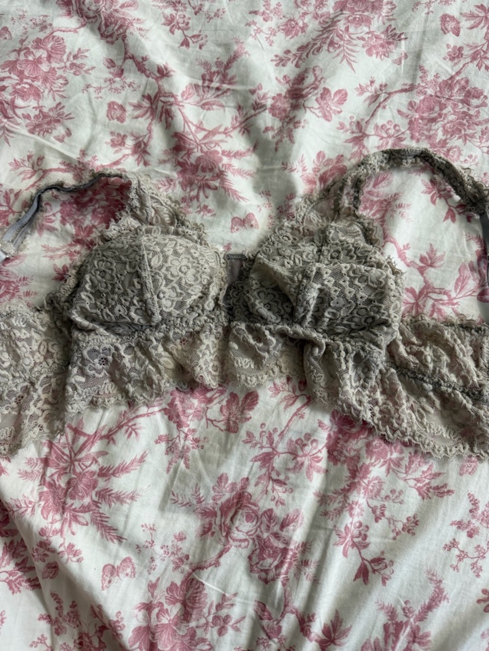 aerie Taupe Lace Bralette with Scalloped Hem